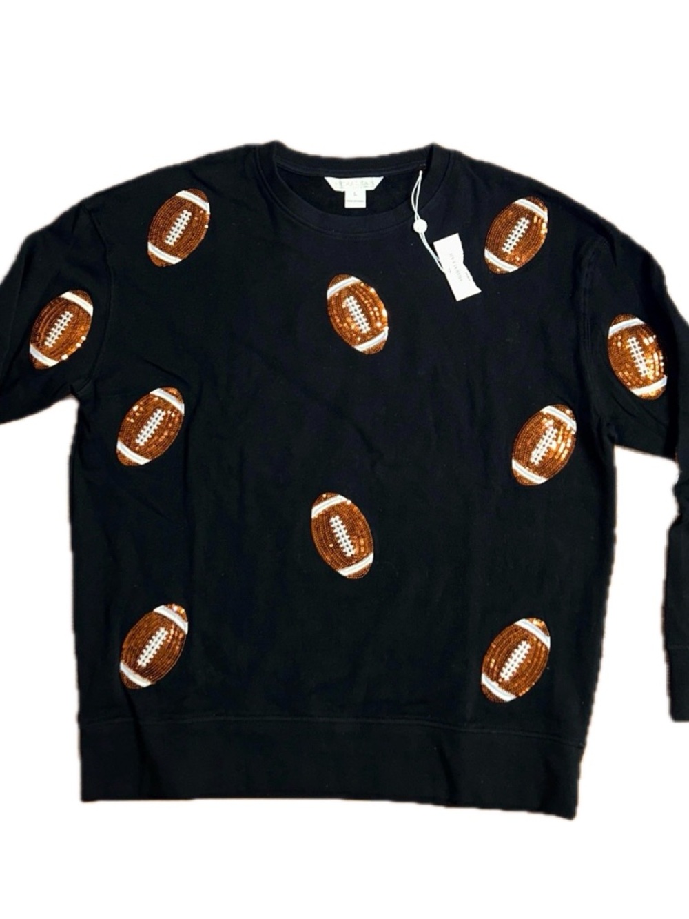 Shiraleah - Large ~ Black W/ Brown Sequins Football Pattern Sweater ~ New